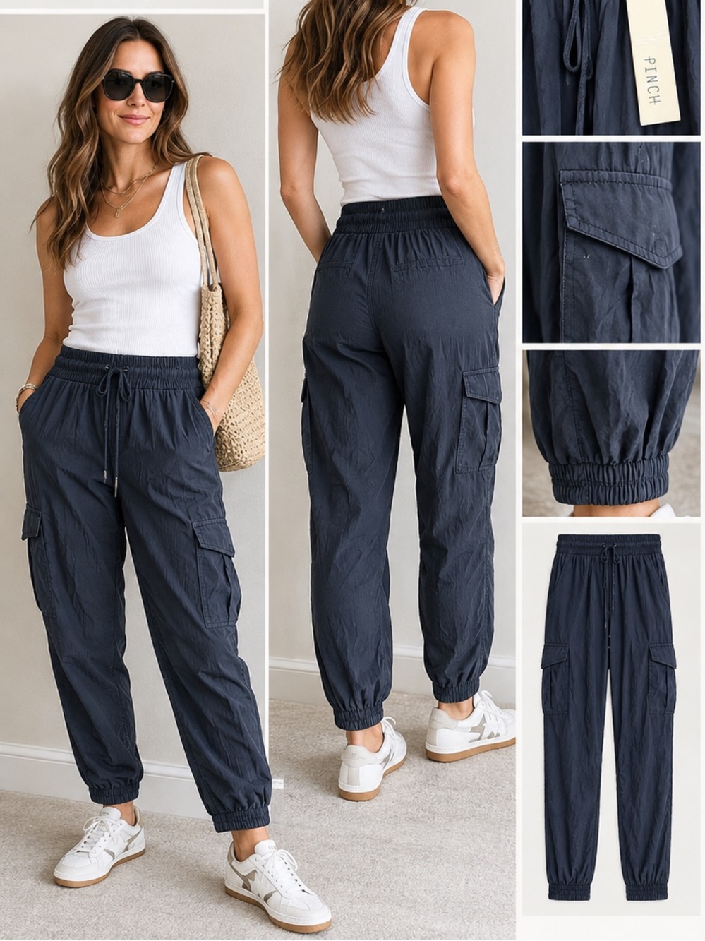 Pinch gauze elastic waist navy NWT M